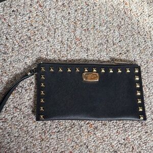 Michael Kors Black Wristlet with Gold Studs